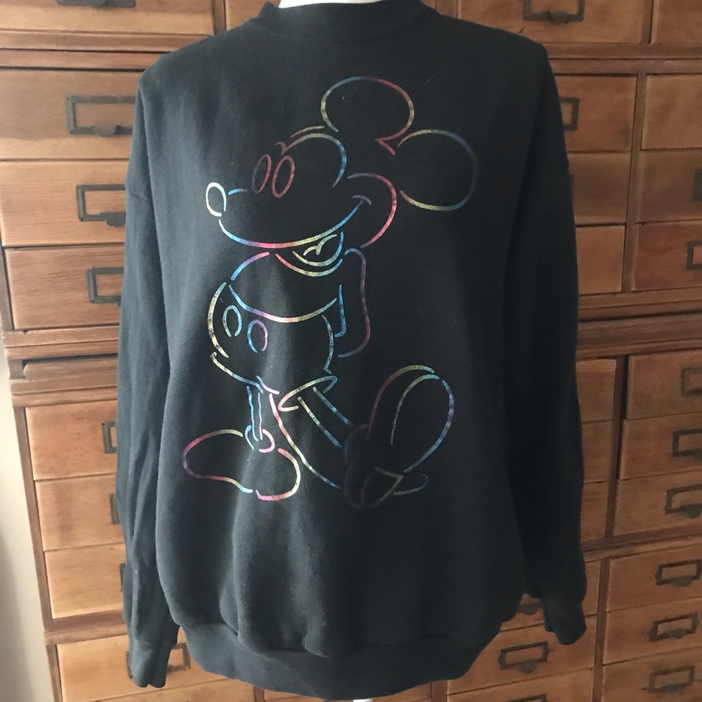 Vintage 90s Disney Mickey Mouse Crewneck Sweatshirt L Neon Unisex Y2K Rainbow